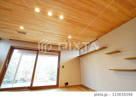 大きな窓から日が差し込む明るい部屋 113638398