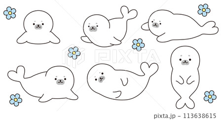 アザラシの赤ちゃんのベクターイラストセット アザラシの赤ちゃんのベクターイラストセット 113638615