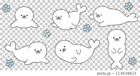 アザラシの赤ちゃんのベクターイラストセット アザラシの赤ちゃんのベクターイラストセット 113638615