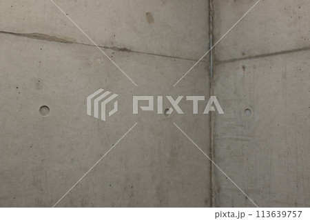 打ちっ放しのコンクリートの部屋の右寄り角の背景　カラー 暗め 113639757