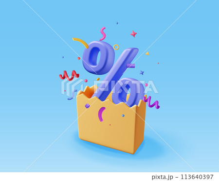 3D shopping bag with percent sign Isolated 3D shopping bag with percent sign Isolated 113640397