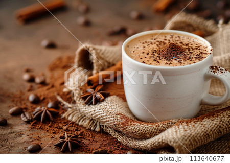 A Cup of Cappuccino on a Saucer 113640677