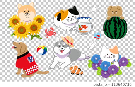 夏日狗和貓插圖集 夏日狗和貓插圖集 113640736