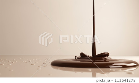 A stream of chocolate syrup falls from top of the image to the bottom. 113641278