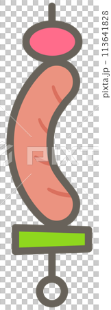 Cute hand drawn kawaii summer camping picnic set grilled sausage barbecue 113641828