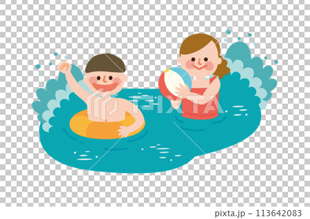 プールで遊ぶ子供たちのイラスト 113642083