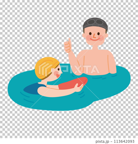 孩子和老師在節拍板上游泳的插圖 113642093