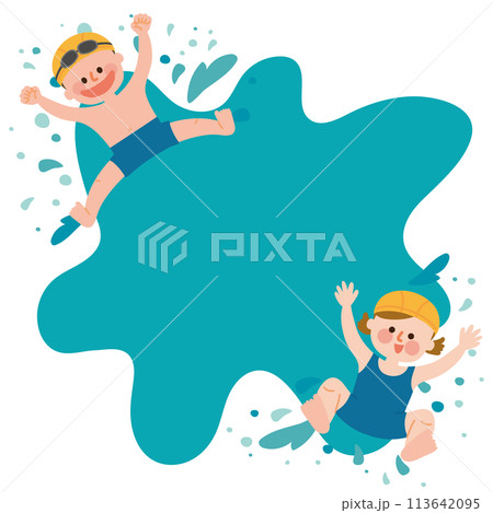 プールでジャンプする子供のイラスト プールでジャンプする子供のイラスト 113642095