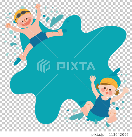 孩子們在泳池裡跳躍的插圖 113642095