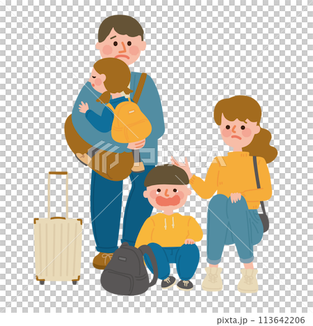 Family exhausted from traveling 113642206