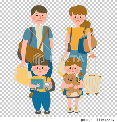 夏の旅行で荷物が多すぎる家族 113642213