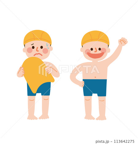 水を怖がる　楽しむ　男の子のイラスト 113642275