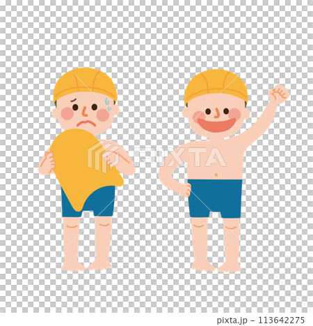 水を怖がる　楽しむ　男の子のイラスト 113642275