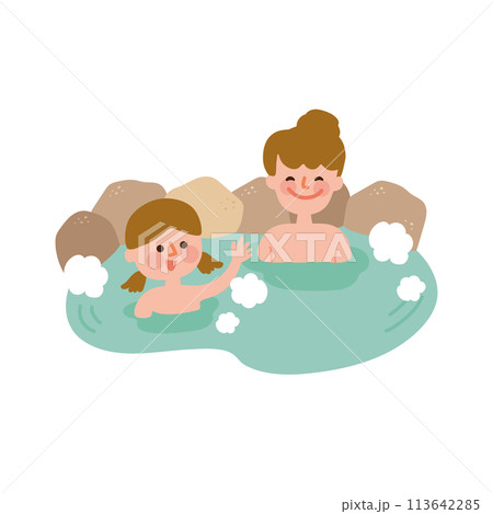 温泉につかるお母さんと子供のイラスト 温泉につかるお母さんと子供のイラスト 113642285