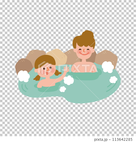 温泉につかるお母さんと子供のイラスト 温泉につかるお母さんと子供のイラスト 113642285