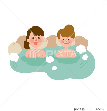 温泉につかる女友達同士のイラスト 温泉につかる女友達同士のイラスト 113642287