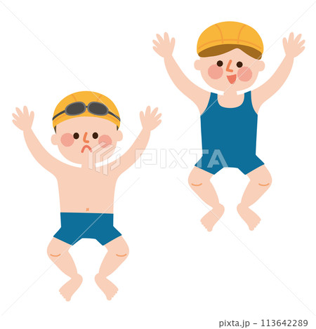 泳ぐ男の子と女の子のイラスト 113642289