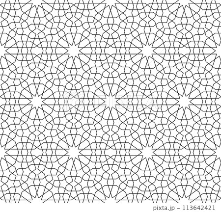 Seamless geometric ornament based on traditional islamic art. Black and white. 113642421