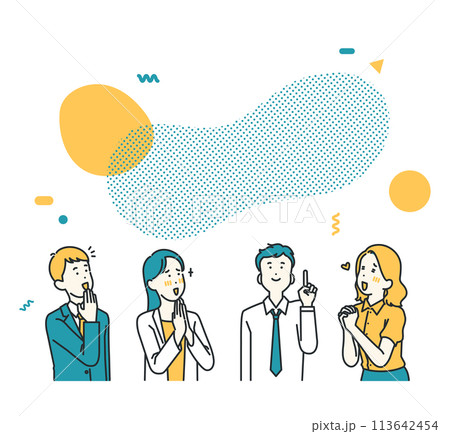 Illustration of four business worker who were impressed 113642454