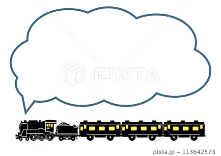 おもちゃ風のSL C62のシルエットデザインともこもこのふきだし 113642573