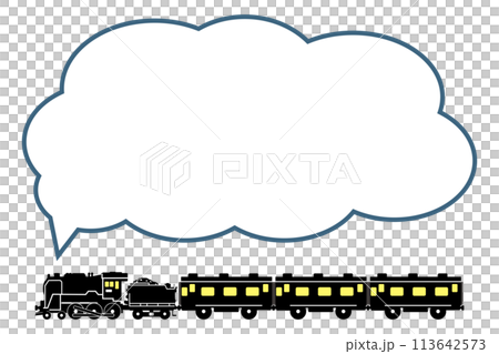 おもちゃ風のSL C62のシルエットデザインともこもこのふきだし 113642573
