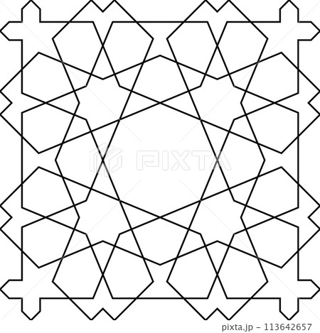 Seamless arabic geometric ornament in black color. Seamless arabic geometric ornament in black color. 113642657