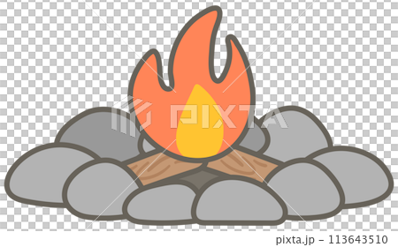 Cute hand drawn kawaii summer camping picnic set bonfire 113643510