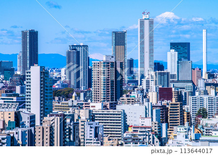 日本の東京都市景観 珍景…澄み渡る関東地方…東京・池袋のサンシャイン60など…雲も“富士山”… 113644017