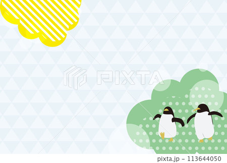 涼しげなペンギンの背景フレームイラスト 113644050
