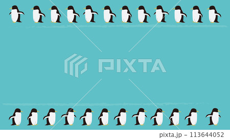 涼しげなペンギンの背景フレームイラスト 涼しげなペンギンの背景フレームイラスト 113644052