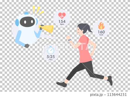 一位人工智慧教練為一位戴著智慧手錶跑步的女性提供支援的圖片 113644231