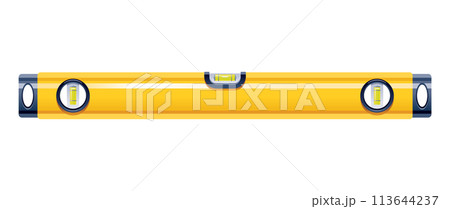 Level spirit tool with bubble. Vector construction ruler isolated on white. 3d carpenter level icon. Water balance ruler. Cartoon spirit builder measure tool. Building instrument vector illustration. Level spirit tool with bubble. Vector construction ruler isolated on white. 3d carpenter level icon. Water balance ruler. Cartoon spirit builder measure tool. Building instrument vector illustration. 113644237