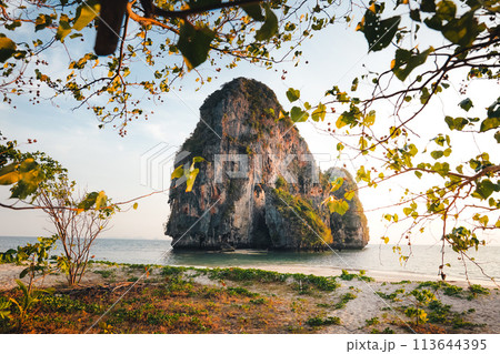 Railay Beach with rocky mountains in the evening 113644395
