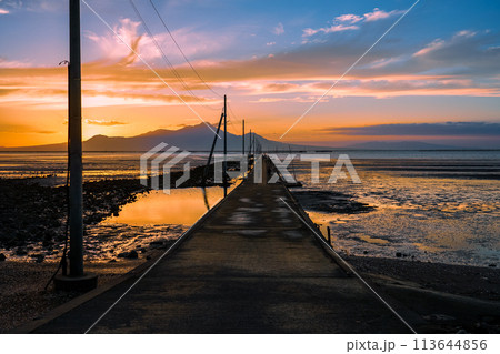 夕焼けの干潟 長部田海床路(熊本県宇土市) 夕焼けの干潟 長部田海床路(熊本県宇土市) 113644856