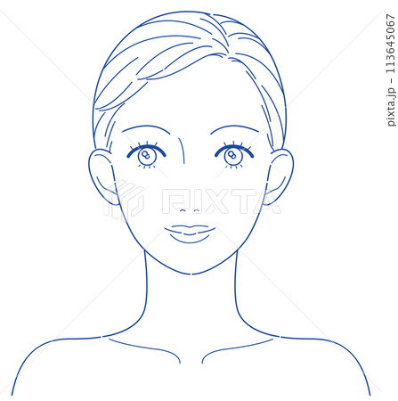 女性　顔　正面　線画　加工用 113645067