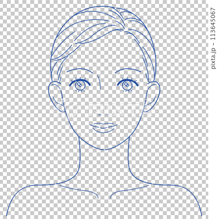 Woman face front line drawing for processing 113645067