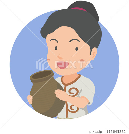 土器を持つ縄文時代の女性 土器を持つ縄文時代の女性 113645282