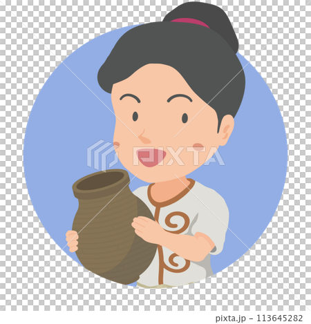 土器を持つ縄文時代の女性 土器を持つ縄文時代の女性 113645282