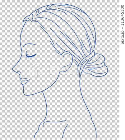女性　顔　横顔　目を閉じた　線画　加工用 113645300