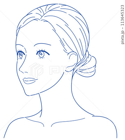 女性 顔 斜め顔 線画 加工用 女性 顔 斜め顔 線画 加工用 113645323