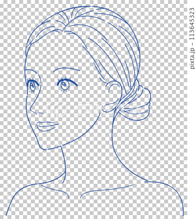 女性 顔 斜め顔 線画 加工用 女性 顔 斜め顔 線画 加工用 113645323