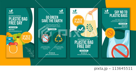 Plastic Bag Free Day Social Media Stories Flat Cartoon Hand Drawn Templates Background Illustration 113645511