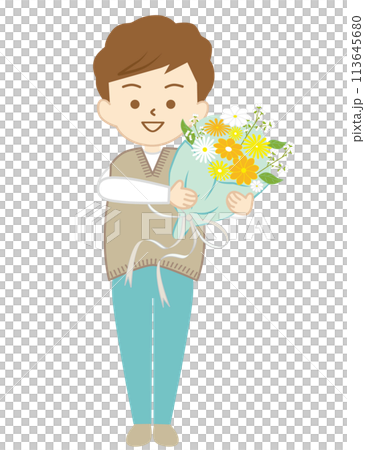 笑顔で花束を持つ若い女性3 笑顔で花束を持つ若い女性3 113645680