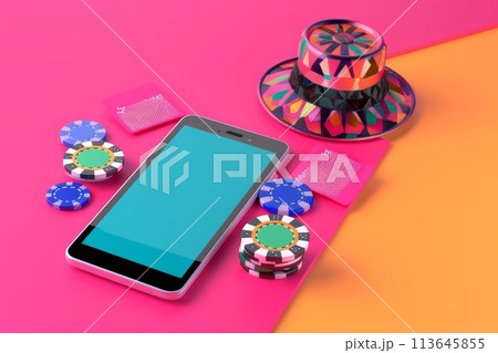 A tablet with a game of poker on it with Generative AI 113645855