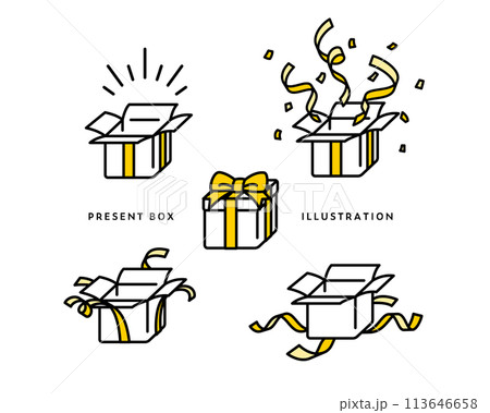 色々なバリエーションのプレゼントのイラストセット　ギフト　シンプル　贈り物　お祝い　ボックス　リボン 113646658