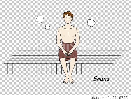 サウナ室でサウナを楽しんでいるサウナ好きの爽やかな男性 ととのう サウナ男子 シンプル イラスト サウナ室でサウナを楽しんでいるサウナ好きの爽やかな男性 ととのう サウナ男子 シンプル イラスト 113646735