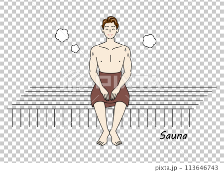 サウナ室でサウナを楽しんでいるサウナ好きの爽やかな男性 ととのう サウナ男子 シンプル イラスト サウナ室でサウナを楽しんでいるサウナ好きの爽やかな男性 ととのう サウナ男子 シンプル イラスト 113646743