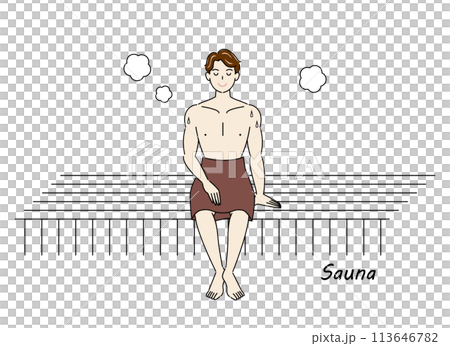 A refreshing man who likes saunas enjoying sauna in a sauna room. Totono sauna boy simple illustration A refreshing man who likes saunas enjoying sauna in a sauna room. Totono sauna boy simple illustration 113646782