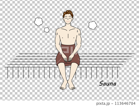 サウナ室でサウナを楽しんでいるサウナ好きの爽やかな男性 ととのう サウナ男子 シンプル イラスト サウナ室でサウナを楽しんでいるサウナ好きの爽やかな男性 ととのう サウナ男子 シンプル イラスト 113646784