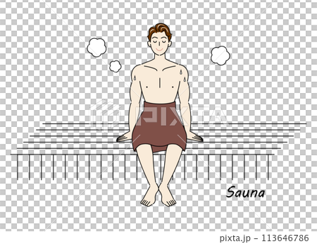 一個喜歡桑拿的清爽男人在桑拿房享受桑拿 Toto 桑拿男孩簡單插圖 一個喜歡桑拿的清爽男人在桑拿房享受桑拿 Toto 桑拿男孩簡單插圖 113646786